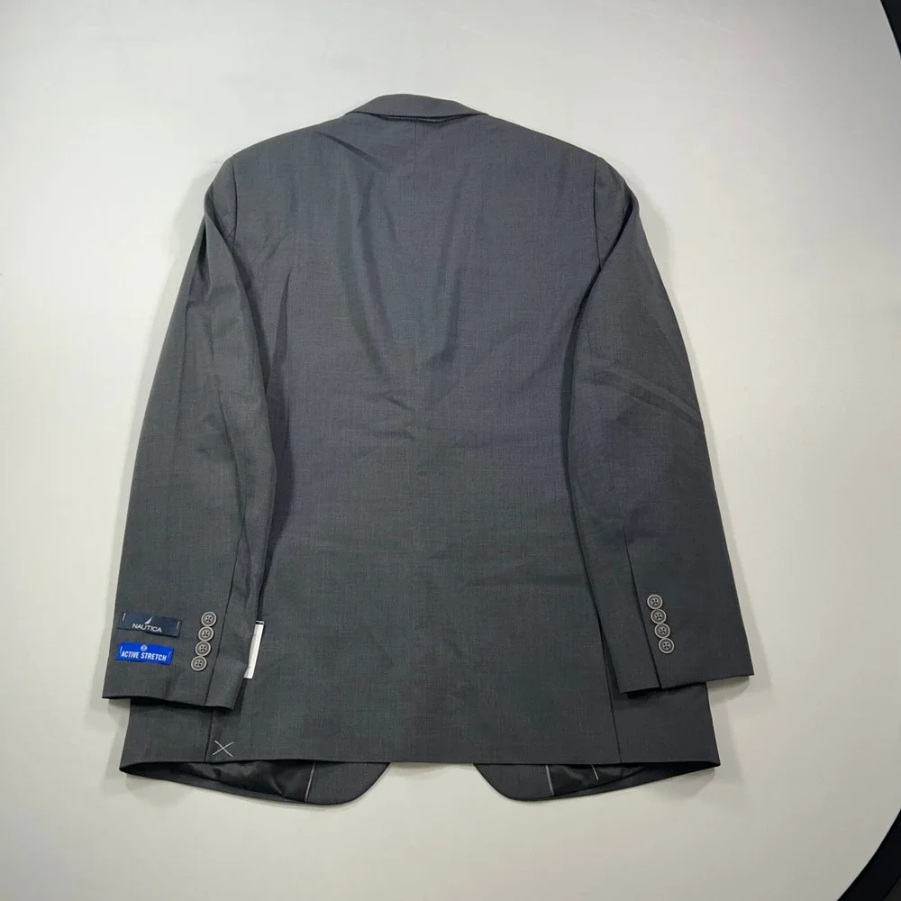 Nautica Blazer Mens 42L 42 Charcoal Grey Modern-Fit Stretch Suit Jacket $295 NEW